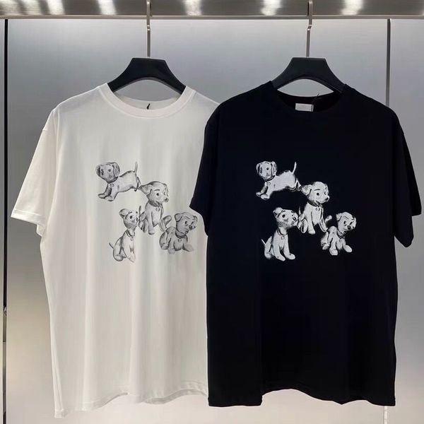 

2022 men and women four dogs print graphic tee short sleeve loose crew neck t shirts breathable summer cel, White;black