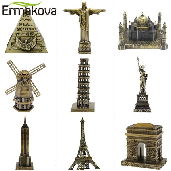 Ermakova Metal Arquitetura Estatueta Mundial Famoso Marco Edifício Lembrança Estátua Home Office Desktop Decor Presente de Natal Y201020