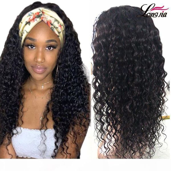 

brazilian water wave headband 100% human hair wigs brazilian human virgin hair machine made wig for women, Black;brown