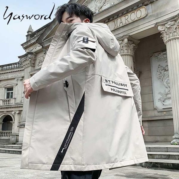 

yasword trench coat men teens autumn winter mens brand jacket windbreaker male overcoat casual solid slim collar coats outwear1, Tan;black