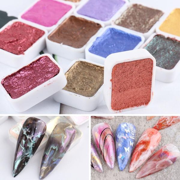 

6/12 colors nail watercolor solid paint metallic blue purple glitter pearl pigment for nails chrome manicure decoration ji1838-1, Silver;gold