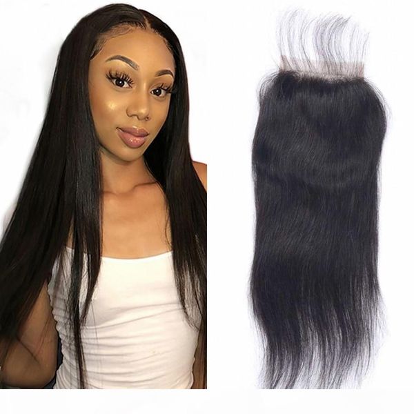 

straight lace closure 4x4 part with baby hair mongolian virgin human hair closures swiss lace, Black;brown