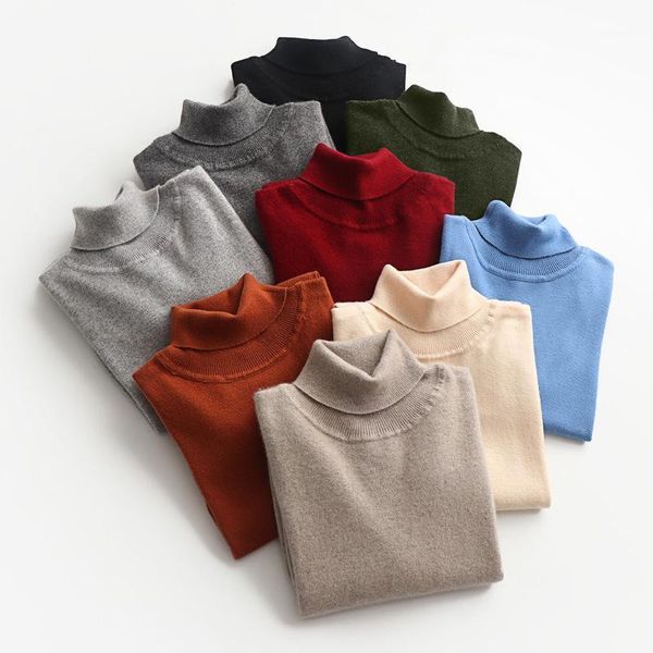 

2020 new turtleneck warm collar slim sweater autumn winter pullover round-neck men jumper male knitwear solid color casual brand1, White;black