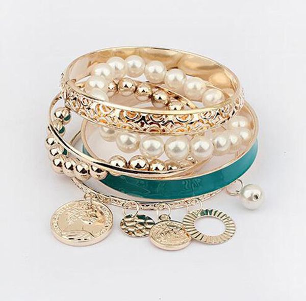 Perlen-Charm-Armbänder für Frauen, Perlen-Münzen, Element, Avatar, Statement-Charm, mehrschichtige Armreifen