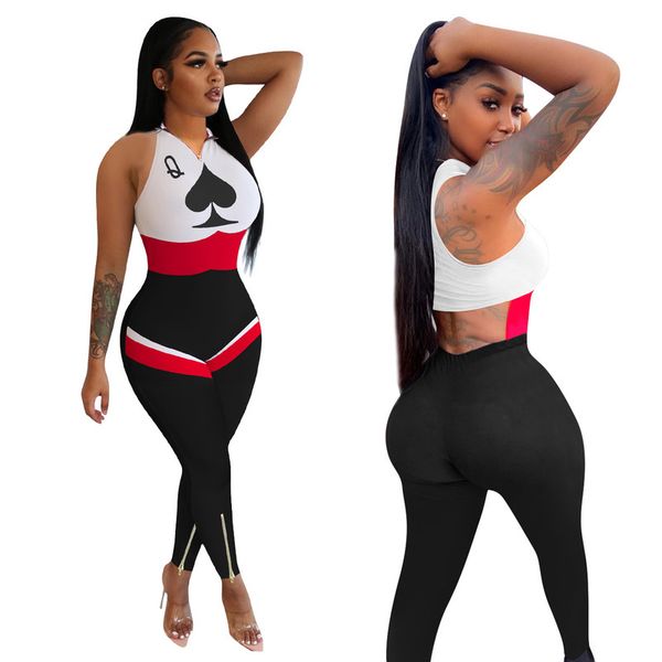 

yd8255 women's casual fashion sports printed zipper waist jumpsuit, Black;gray