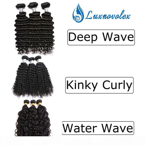 

brazilian virgin hair 3 or 4 bundles deep wave kinky curly water wave hair wefts malaysian peruvian indian human hair weaves natural color, Black