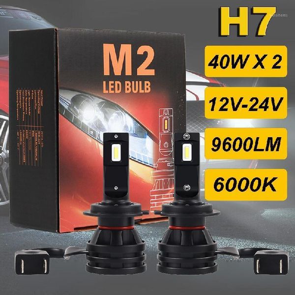 

2pcs car led headlight h7 led lamp high or low beam csp chip turbo 6000k 9600lm mini size 12v 24v1