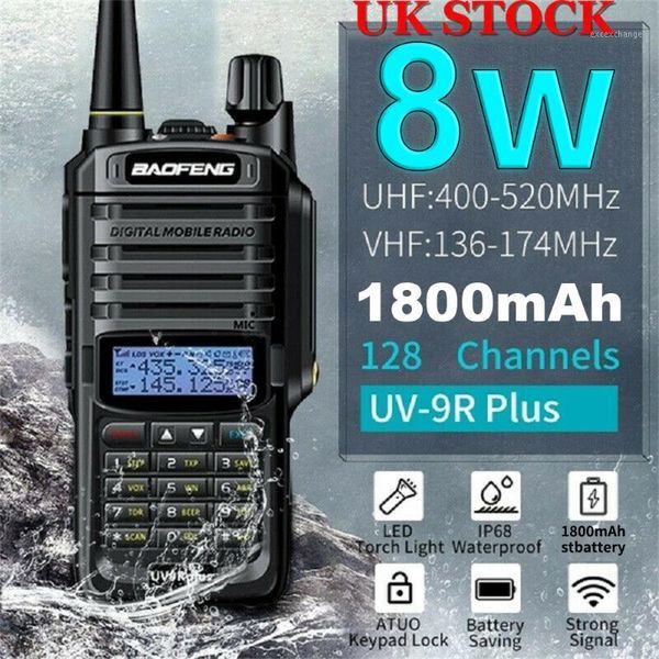 

walkie talkie baofeng uv-9r plus 8w ip67 waterproof vhf uhf portable dual band handheld two way radio 1800mah battery eu/us plug1