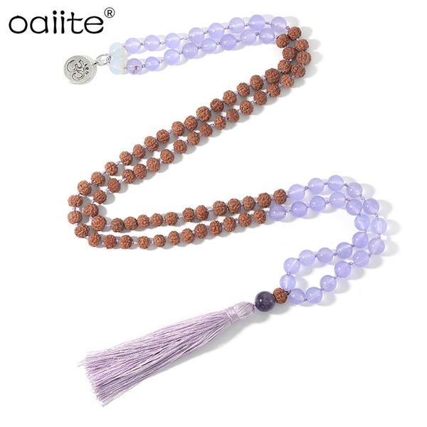 

pendant necklaces oaiite mindful mala necklace 108 beads natural rudraksha stone yoga prayer for women & man, Silver