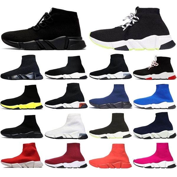 

2020 fashion casual socks shoes speed trainer men women sneakers triple black red white beige mens platform chunky flats knitting shoe 36-45
