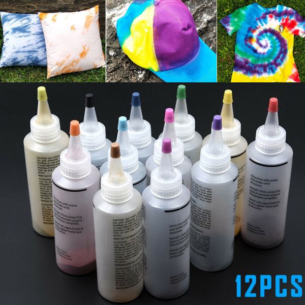 

12 bottles kit muti-color dyes permanent paint tie dye kit permanent one step tie dye set for diy arts clothes fabric drop