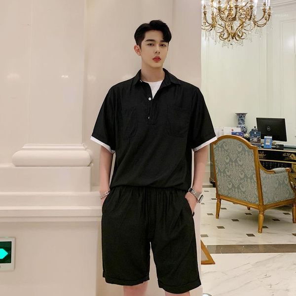 

ewq / men's wear 2020 summer new two pieces set for male short sleeve pullover + loose casual shorts pants set 9y16651, Gray