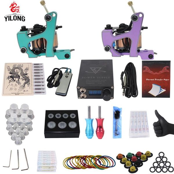 

tattoo guns kits professional complete kit 2 machine gun 100mix ink cup 10 needle power supply