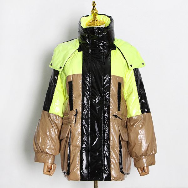 

korean style niche 2020 winter new fashionable elegant lapel casual glossy loose plus size down cotton-padded coat coat, Black