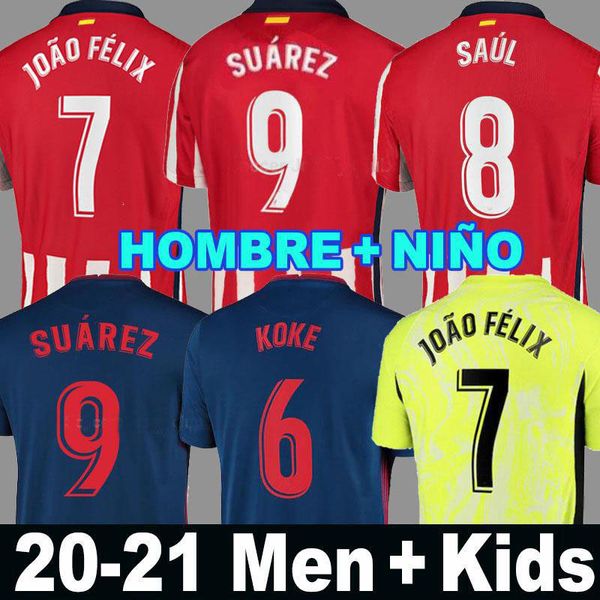 

kids kits 2020 2021 suarez joao felix home away 3rd 20 21 soccer jerseys koke atletico de saul football madrid shirt kits set uniform, Black;yellow