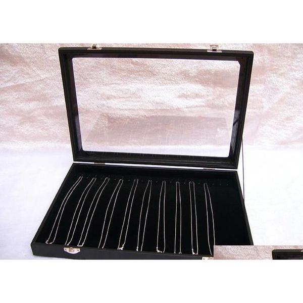 

jewelry display box black velvet necklace tray holder showcase with glass lid for necklace display bmcc3