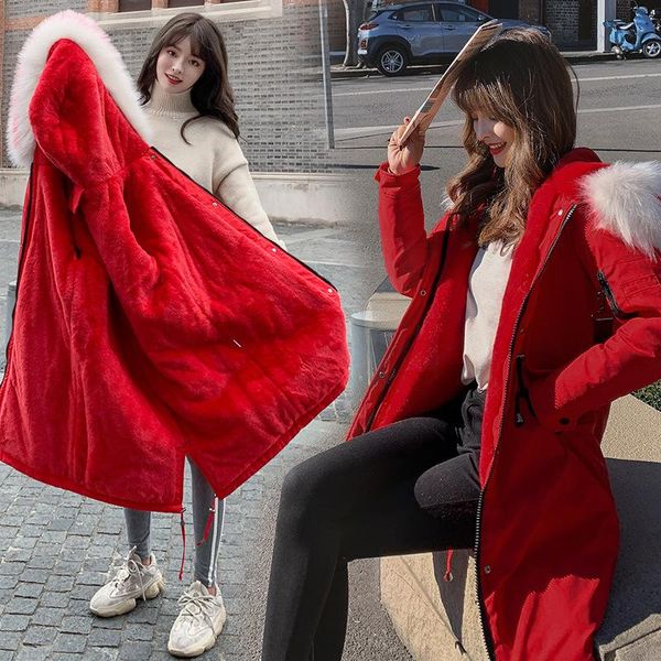

women long fur lining hooded bakery oversize winter down coat heavy jacket thick warm cotton padded wadded parkas big pocket, Black