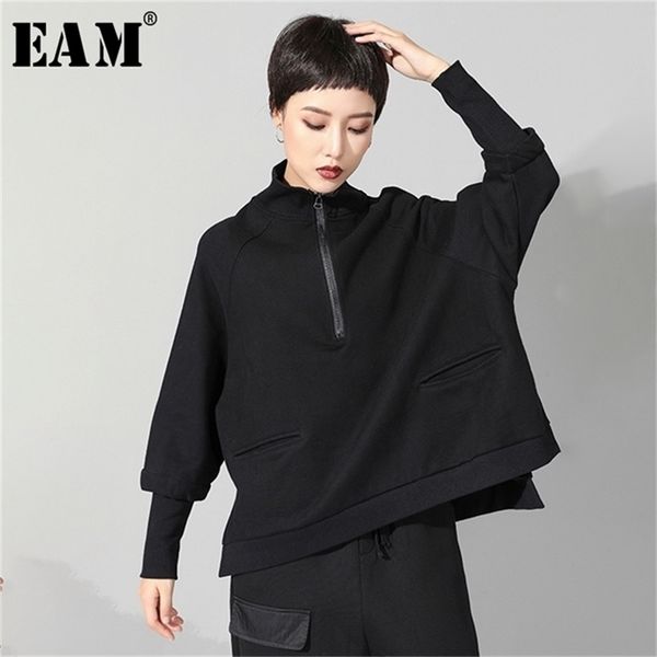

[eam] new spring autumn stand collar long sleeve black zipper split joint big size sweatshirt women fashion tide jq021 201209