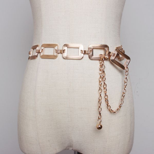

women metal chain belt new fashion 2020 square buckle clubwear designer belts dress waistband chains t200427, Black;brown