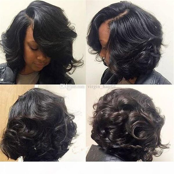 

side part bob wig full lace front wig 100% human peruvian virgin hair body wave full lace wigs, Black;brown