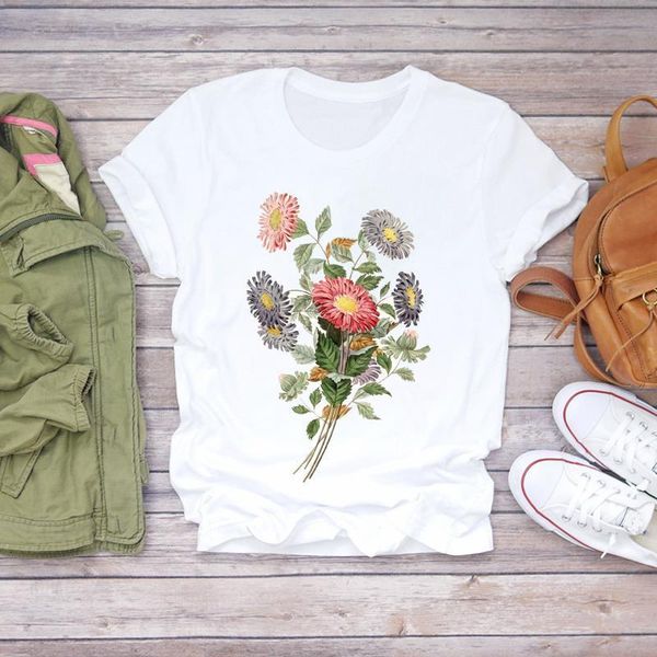 

women flower camisas mujer lady floral cute clothes summer shirt t-shirts t graphic female ladies womens tee t-shirt, White