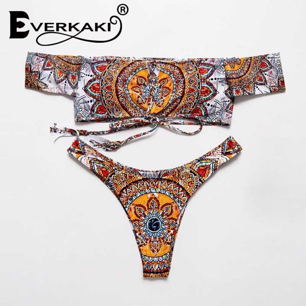 

everkaki 2020 brazilian bikini swimwear women swimsuit female off shoulder bikinis women bandeau biquini bathing suit beach, Black