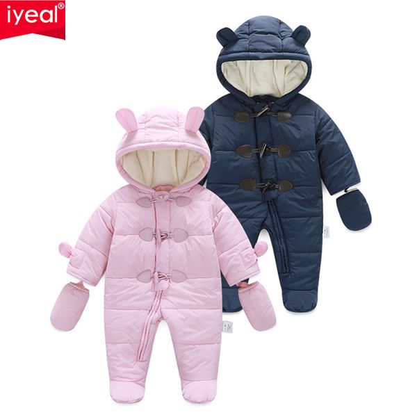 

iyeal winter children baby clothes boys girls rompers warm thickening hooded infant overalls for newborn clothing kid outerwear 201023, Blue