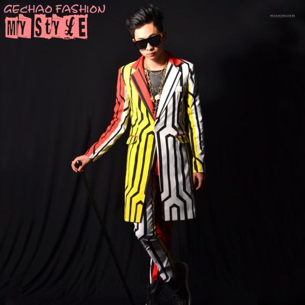 

s-5xl 2018 nightclub male new clothing singer dj gd fashion color line suit plus size singer stage costumes1, White;black