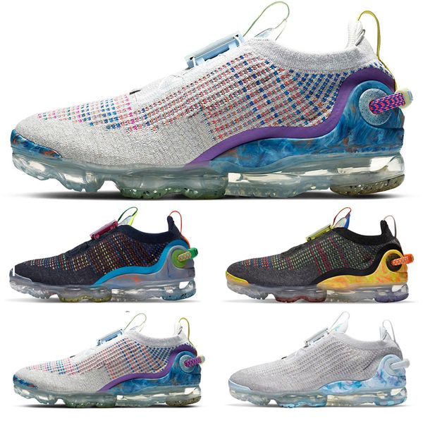 

vapourmax 2020 running shoes fly trainers knit ease tie pure platinum triple black cream white mens womens sport sneakers 36-45 with box