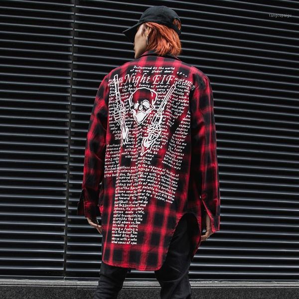 

high street western stylish printed men's plaid shirts hip hop autumn male casual full sleeve shirts cotton oom streetwear1, White;black