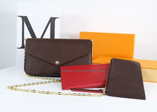 

3-piece set women messenger leather handbag evening bag original box flower checkers date code serial number embossed