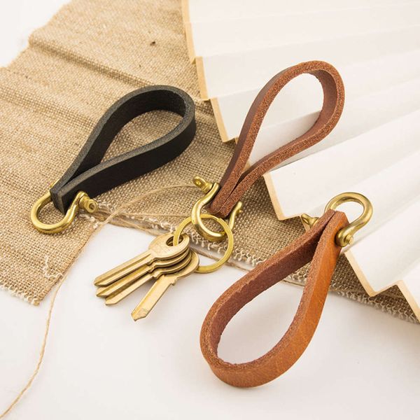 

brass leather pendant car creative chain men's and women's key ring, Silver