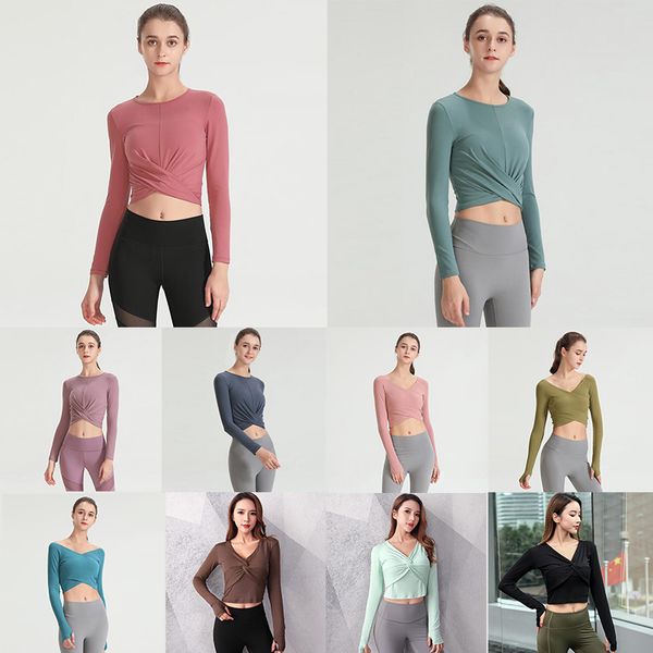 

women yoga clothes crop spring and autumn quick-drying fitness wear dance short cross sports long-sleeved t-shirt yoga outfits, White;red