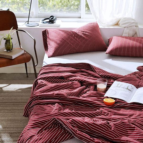 

knitted cotton quilted bedspread bed blanket japan style stripe throw for children nordic comforter quilt blankets1