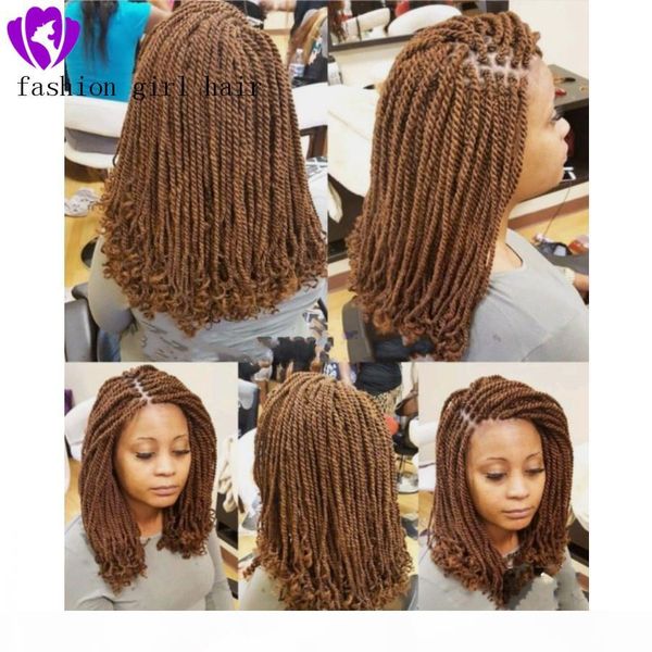 

new short braided wigs for black women brown black twist wigs synthetic lace front wig baby hair short twist wig with curly tips, Black;brown