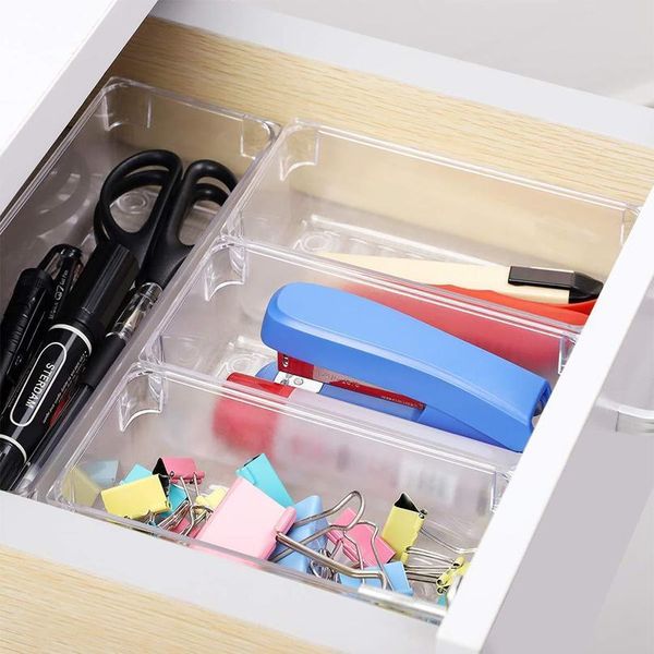 

16pcs drawer storage box transparent makeup brush container desk organizer tableware organizer box for makeup sqcgas