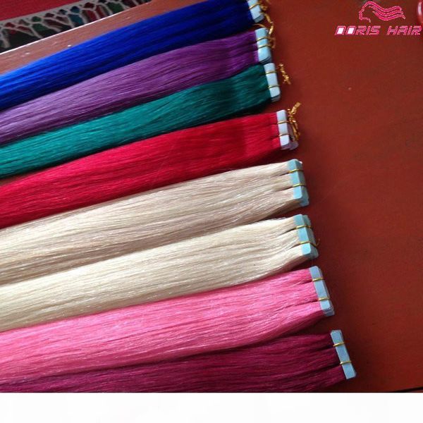 

double-sided adhesive pink tape hair extensions straight indian colorized tape hair extensions human hair tape in extensions dhl, Black
