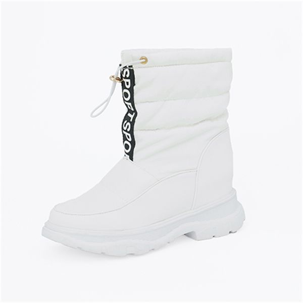 

2021 the new sweet-toed round-foot warm winter plush snow black-up black tie-up white heel platform feminine size boots 2oh7
