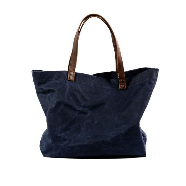 

waterproof oil wax canvas handbags simple retro shoulder bags men's large capacity pleated tote bags ladies vintage handbag girl