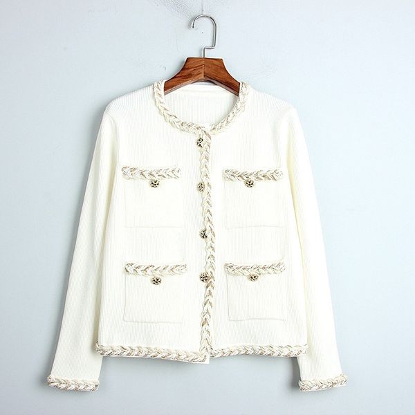 

new 2021 mesh designer cardigans for women cut-neck crochet chic blouses elegant lady luxury buttons clothes jcju, White;black