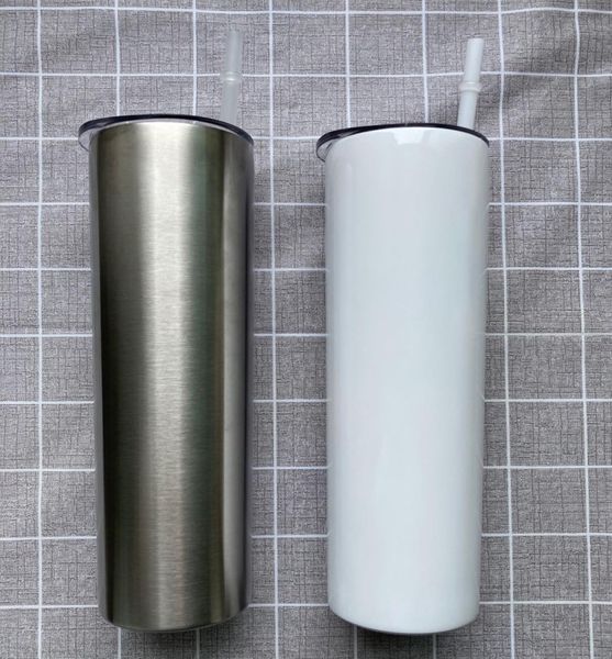 

diy sublimation cups 20oz black white skinny cup stainless steel straight tumblers with lid straw drinking cup vacuum insulated mug