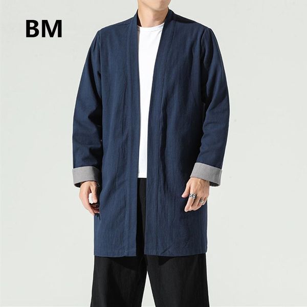 

men's trench coats chinese style cotton linen cloak national robe long gown plus size autumn coat cardigan clothes men clothing, Tan;black