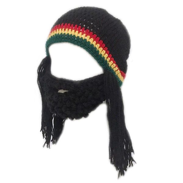 

men women funny crochet knitted hat creative beanie beard facemask halloween cosplay jamaica cap with wig dreadlocks d08e