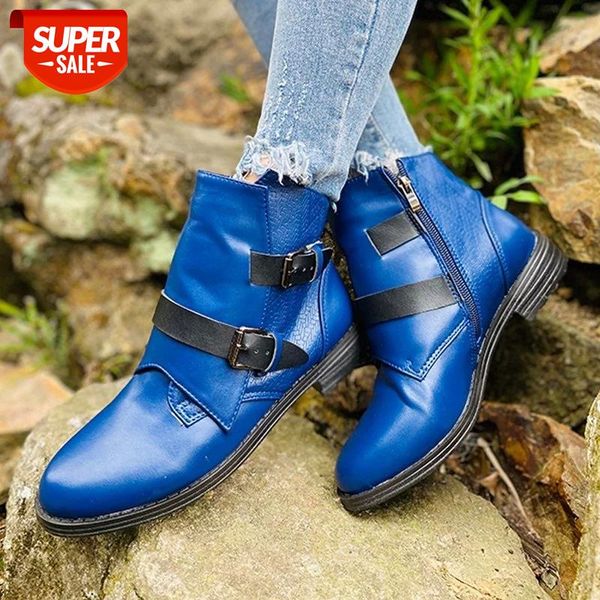 

women ankle boots autumn winter new short boot female retro belt buckle boots women's shoes ladies outdoor low heels big size #wb8j, Black