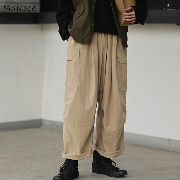 

casual cargo pants loose large size 3xl solid simple pockets all-match chic trendy mens korean style retro leisure harajuku new1, Black