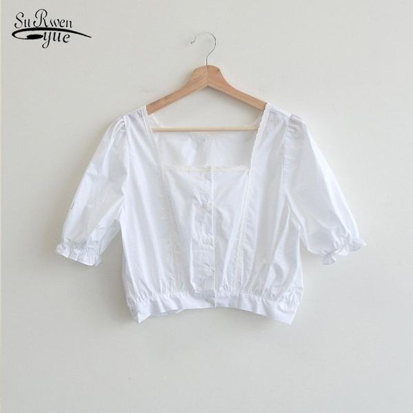

women's blouses & shirts korean fashion clothing summer short sleeve sweet woman's shirt white blouse square collar puff blusas 10