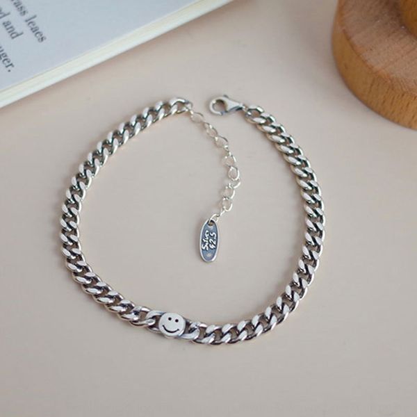 

yongcheng bracelet s925 heavy industry thai silver old smile smiling face silver bracelet female ins fashion hip hop accessories owtmv owtmv, Golden;silver