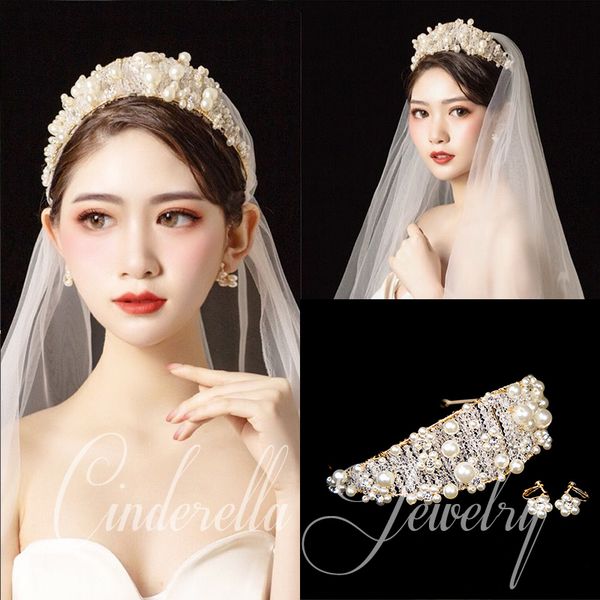 

korean bridal headdress handmade pearl beaded crown headband hair ornament wedding dress p accessories, Silver
