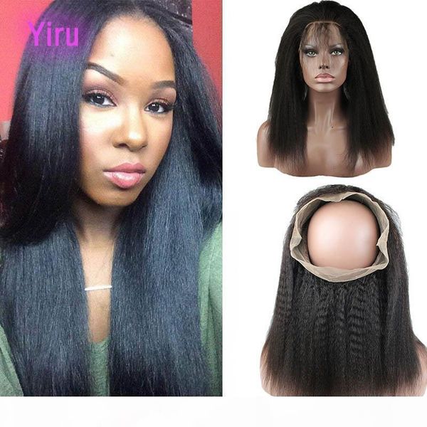

brazilian virgin hair 360 lace frontal kinky straight yirubeauty human hair kinky straight pre plucked yaki 8-22inch 360 lace frontal, Black;brown