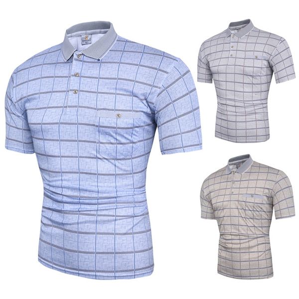 

summer new clothes plaid fashion lapel polo shirt short sleeve men's t-shirt, White;black